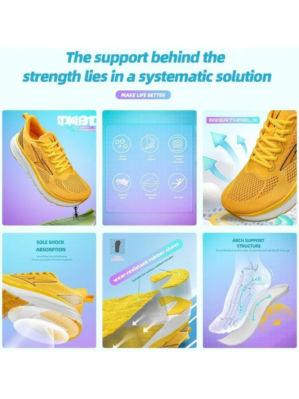 Men's Yellow Wide Walking Shoes Soft Sole Non Slip Running Comfortable Tennis
